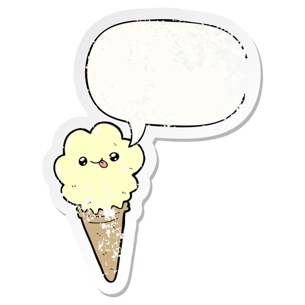 Kreslená nálepka v nouzi o zmrzlinu a řeč — Stockový vektor