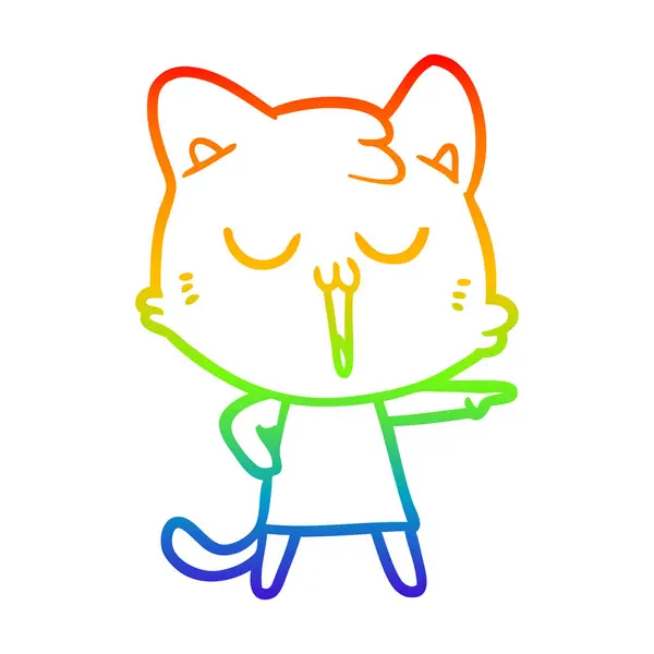 虹のグラデーションライン描画漫画猫の歌 — ストックベクタ
