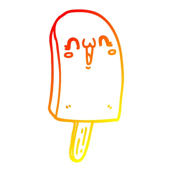 Warm gradient line drawing cartoon frozen ice lolly — Stock Vector