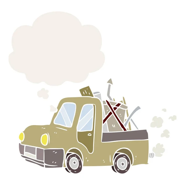 Cartoon oude truck en dacht bubble in retro stijl — Stockvector