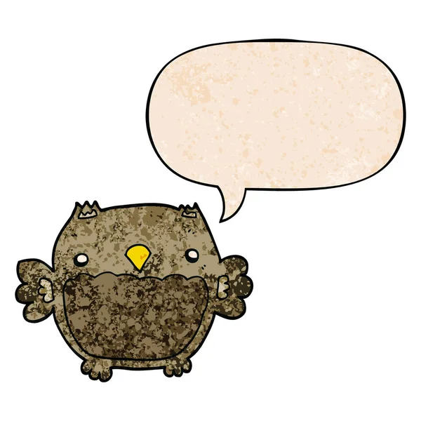 Retro doku tarzında karikatür baykuş ve konuşma balonu — Stok Vektör