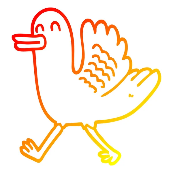 Warm gradient line drawing cartoon duck — Stock Vector