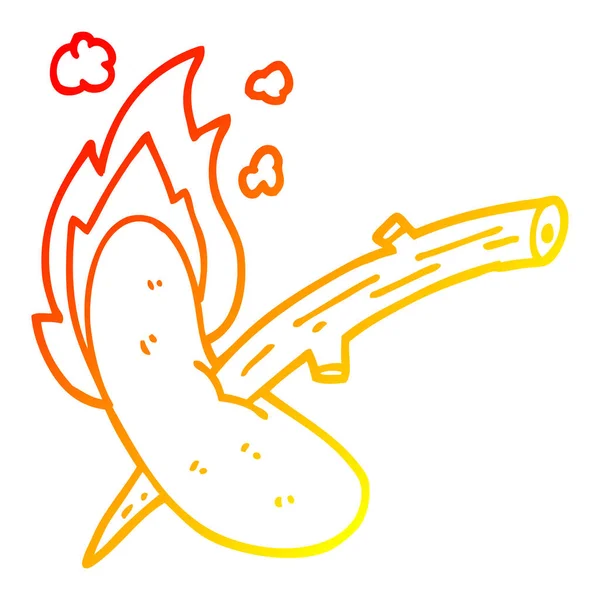 Línea de gradiente caliente dibujo de dibujos animados hot dog — Vector de stock