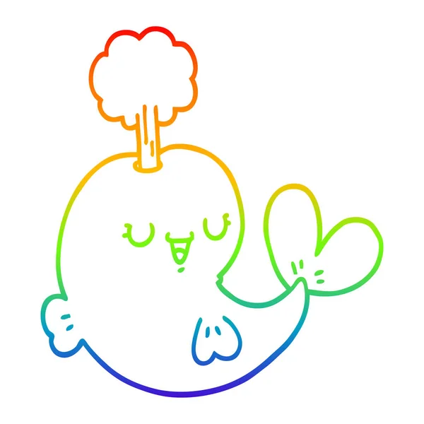 Rainbow gradient line drawing cartoon whale — Stock Vector