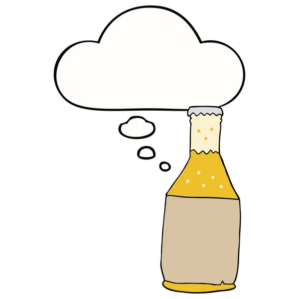 Bouteille de bière de dessin animé et bulle de pensée — Image vectorielle