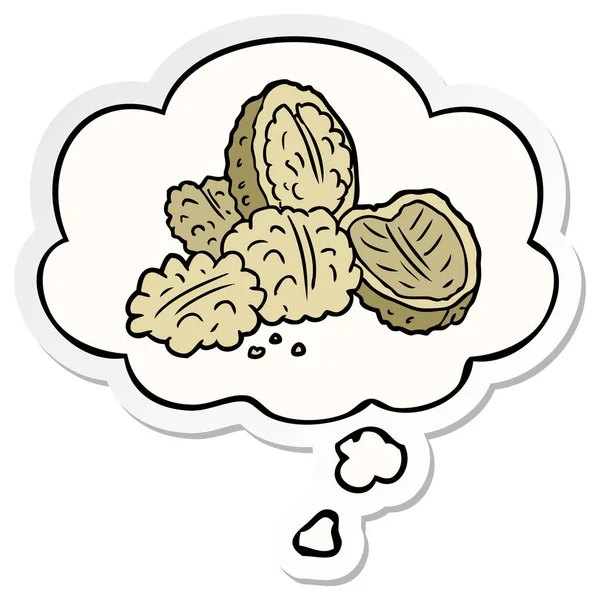 karikatür ceviz ve baskılı bir etiket olarak düşünce balonu