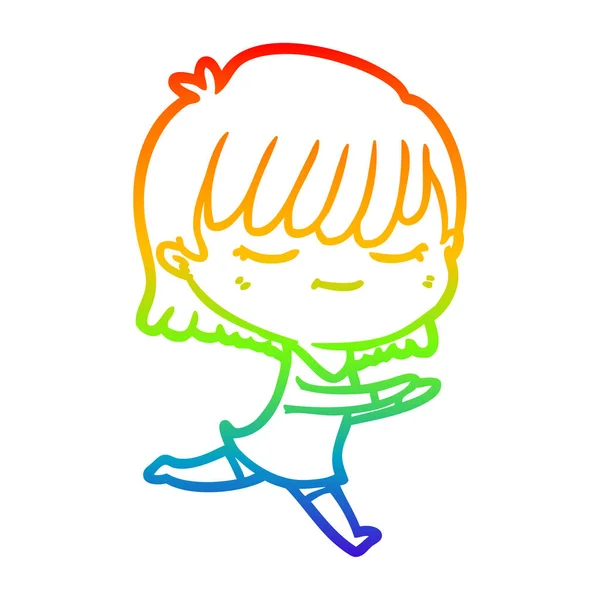 Regenboog gradiënt lijntekening cartoon vrouw — Stockvector