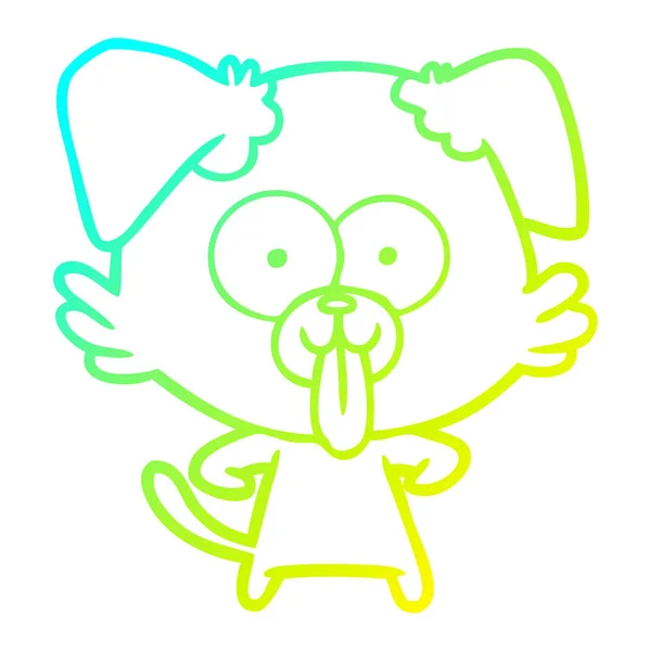 Línea de gradiente frío dibujo de dibujos animados perro con la lengua sobresaliendo — Vector de stock