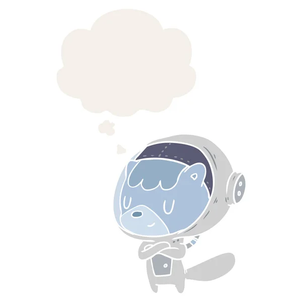 Animal astronauta de dibujos animados y burbuja de pensamiento en estilo retro — Vector de stock