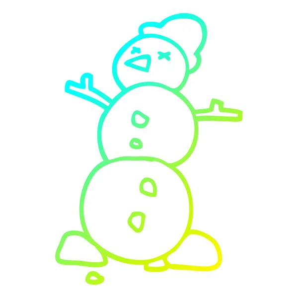 Cold gradient line drawing cartoon snowman — Stock Vector