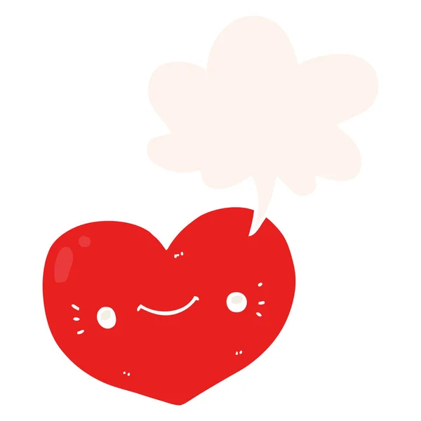 Personnage de dessin animé coeur et bulle de parole dans le style rétro — Image vectorielle