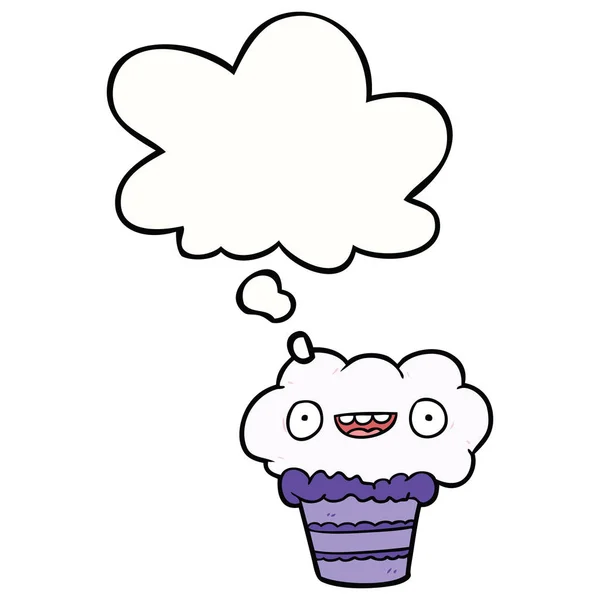 Cupcake cartone animato e bolla di pensiero — Vettoriale Stock