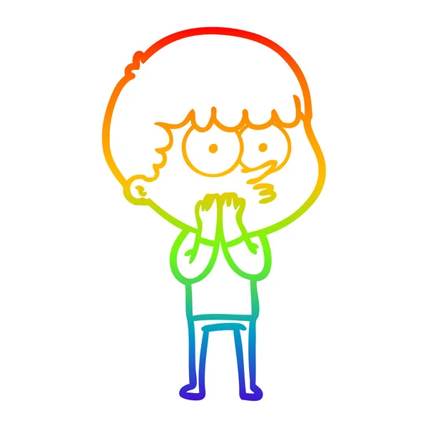 Rainbow gradient ligne dessin dessin animé garçon curieux — Image vectorielle