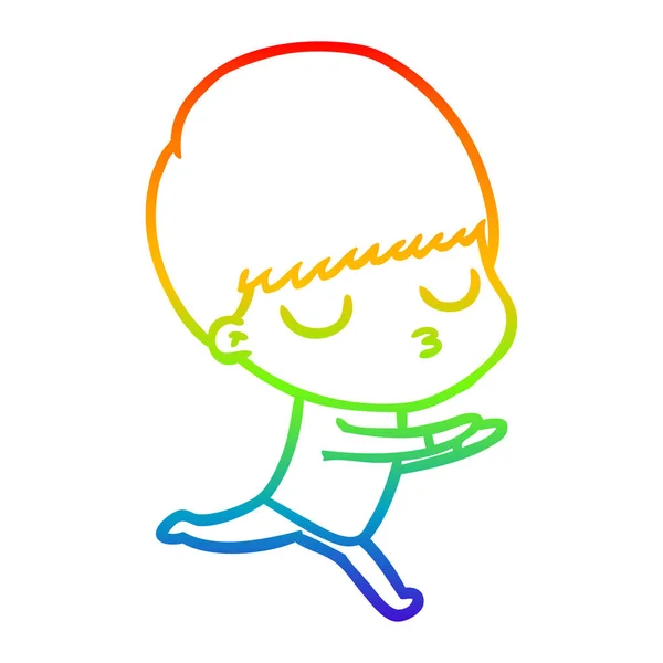 Rainbow gradient ligne dessin dessin animé calme garçon — Image vectorielle