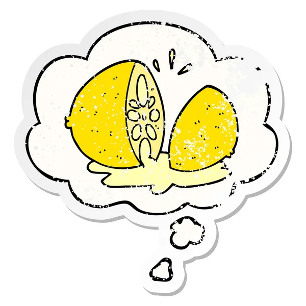 karikatür kesilmiş limon ve sıkıntılı yıpranmış sticke olarak kabarcık düşündüm