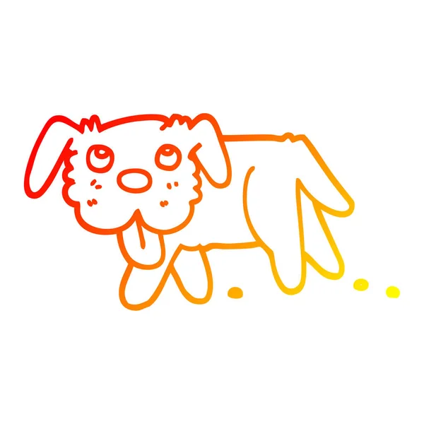 Warm gradient line drawing cartoon happy dog — Stock Vector