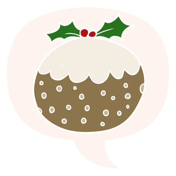 Pudding de Noël dessin animé et bulle de discours dans le style rétro — Image vectorielle
