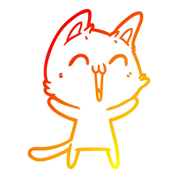 Linha gradiente quente desenho feliz desenho animado gato — Vetor de Stock