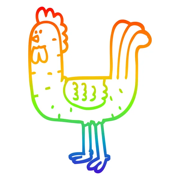 Rainbow gradient line drawing cartoon cockerel — стоковый вектор