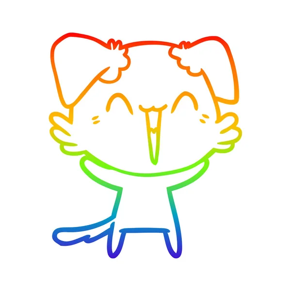 Linea gradiente arcobaleno disegno felice piccolo cane cartone animato — Vettoriale Stock