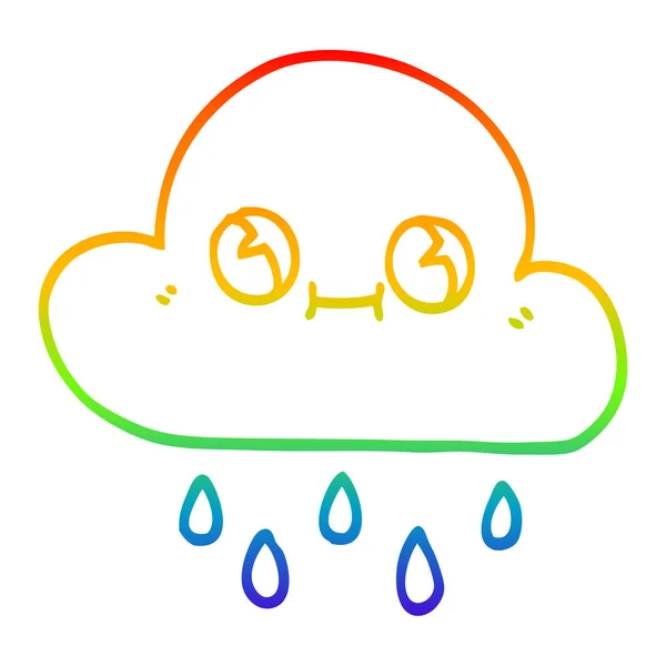 Regenbogen-Gradienten-Linie Zeichnung Karikatur Regenwolke — Stockvektor