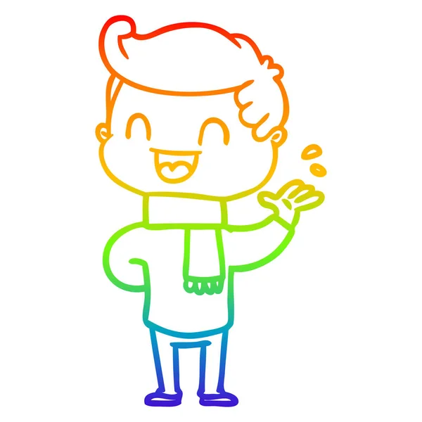 Arco iris gradiente línea dibujo dibujos animados feliz hombre — Vector de stock