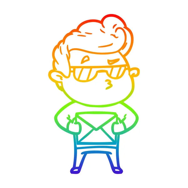 Regenboog gradiënt lijntekening cartoon coole kerel — Stockvector