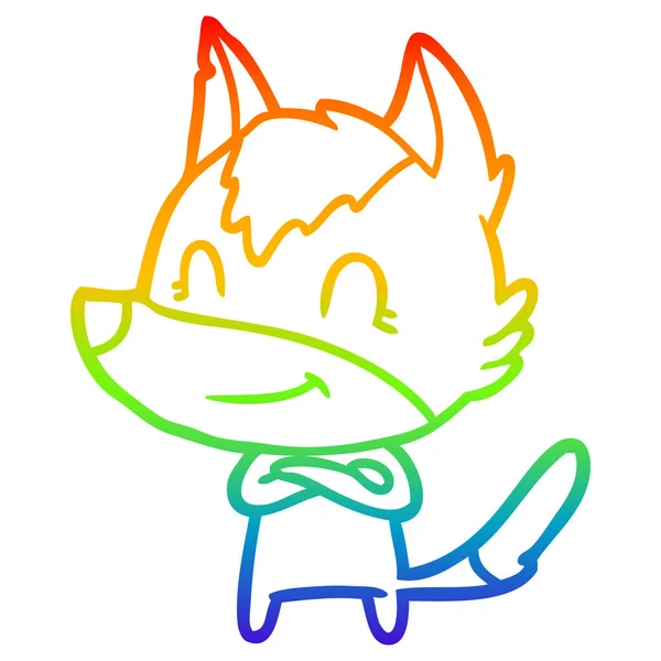 Regenboog gradiënt lijntekening vriendelijke cartoon Wolf — Stockvector