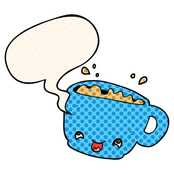 Tazza del fumetto di caffè e bolla vocale in stile fumetto — Vettoriale Stock