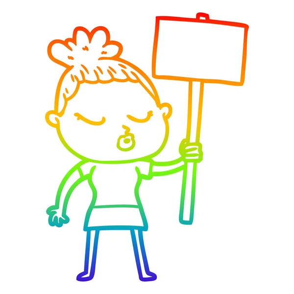 Regenboog gradiënt lijntekening cartoon kalme vrouw — Stockvector