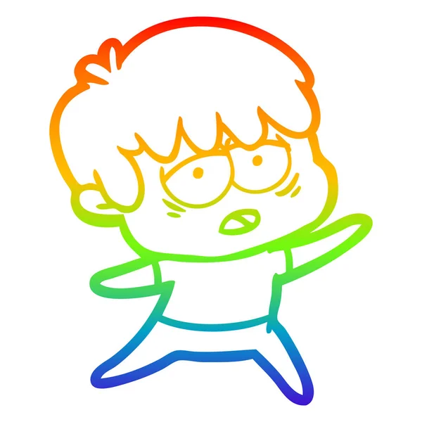 彩虹渐变线绘制卡通疲惫的男孩 — 图库矢量图片