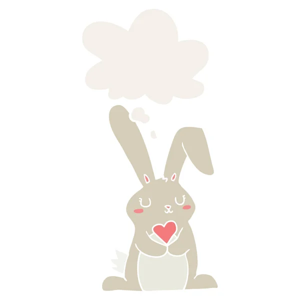 Lapin dessin animé dans l'amour et la bulle de pensée dans le style rétro — Image vectorielle