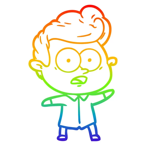 虹のグラデーションライン描画漫画を見つめる男 — ストックベクタ