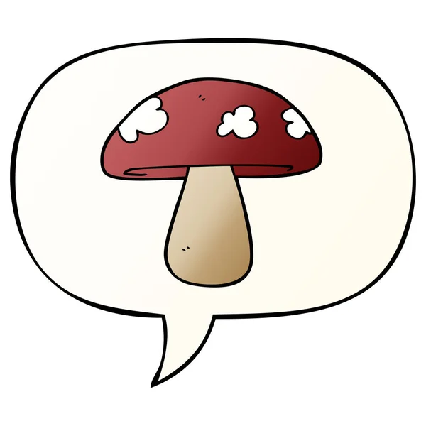 Cartoon mushroom and speech bubble in smooth gradient style — Stock Vector