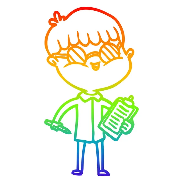 彩虹渐变线绘制卡通男孩戴眼镜 — 图库矢量图片