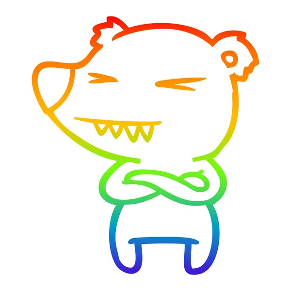 彩虹渐变线绘制愤怒的北极熊卡通与折叠 — 图库矢量图片