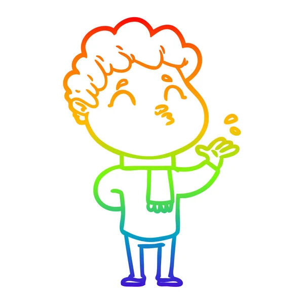 Regenboog gradiënt lijntekening cartoon man pouting — Stockvector