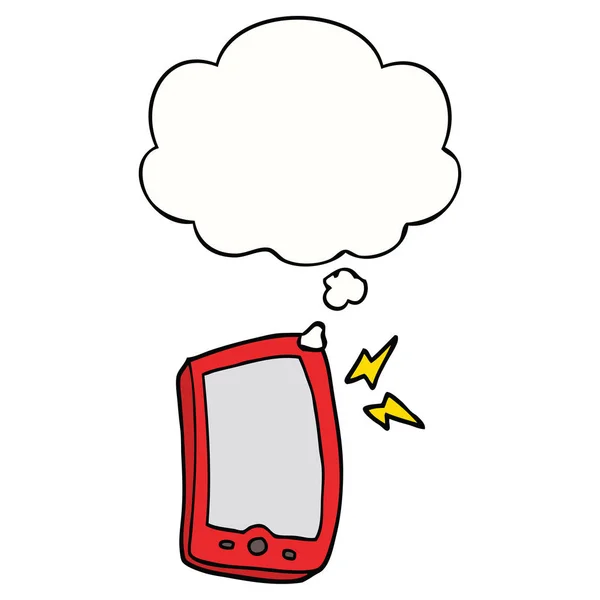 Téléphone mobile dessin animé et bulle de pensée — Image vectorielle