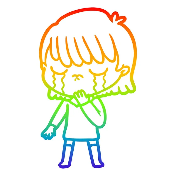 Arco-íris linha gradiente desenho cartoon mulher chorando —  Vetores de Stock