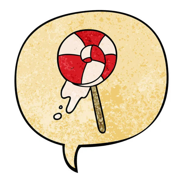 Retro doku karikatür geleneksel lolipop ve konuşma balonu — Stok Vektör