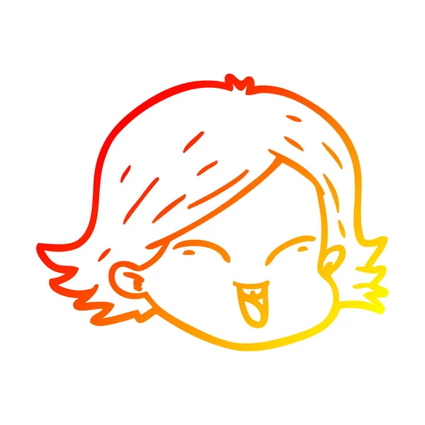 Warme kleurovergang lijntekening cartoon vrouwelijk gezicht — Stockvector