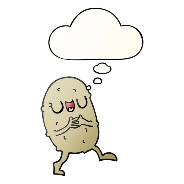 Cartoon gelukkig aardappel en gedachte bubble in gladde gradiënt stijl — Stockvector