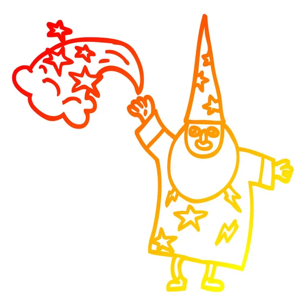 Varm gradient linje ritning Cartoon Wizard Casting spell — Stock vektor