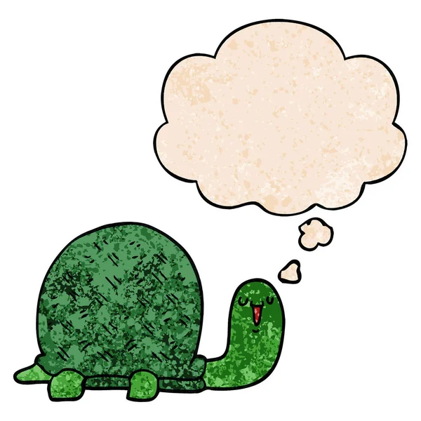 Carino cartone animato tartaruga e bolla di pensiero nel modello grunge texture — Vettoriale Stock