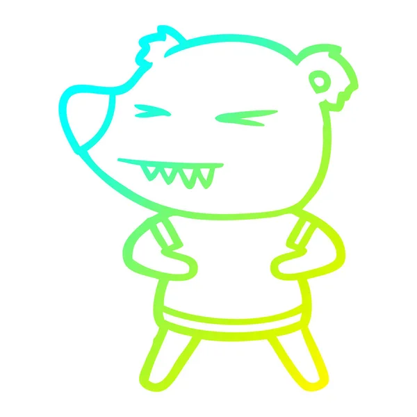 शीत ग्रेडिएंट लाइन टी शर्ट में गुस्सा भालू कार्टून ड्राइंग — स्टॉक वेक्टर
