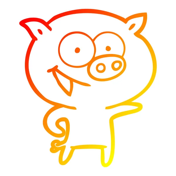 Linea gradiente caldo disegno allegro cartone animato maiale — Vettoriale Stock