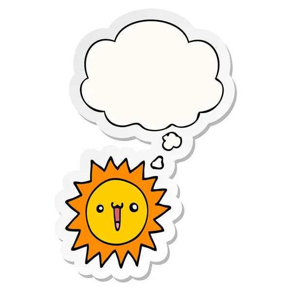 Cartoon sun and thought bubble as a printed sticker — Stock Vector