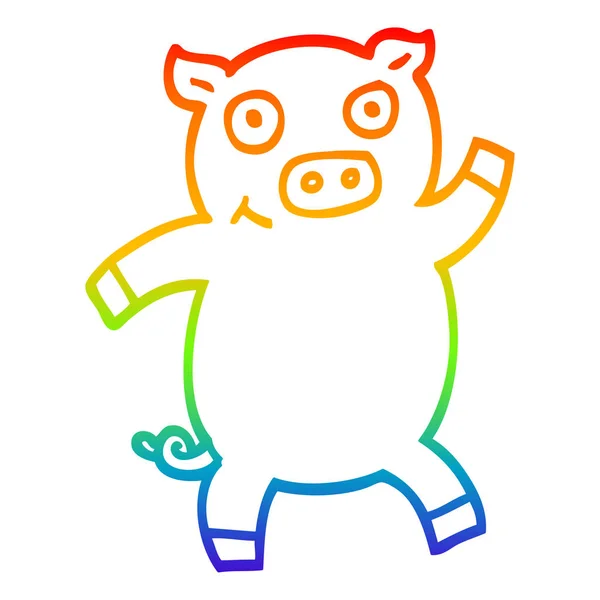 Ουράνιο τόξο γραμμή διαβάθμισης σχέδιο καρτούν γουρούνι που χορεύει — Διανυσματικό Αρχείο