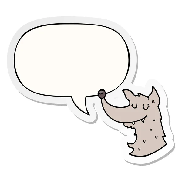 Cartoon Wolf en toespraak bubble sticker — Stockvector