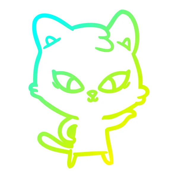 冷たいグラデーションライン描画かわいい漫画の猫 — ストックベクタ